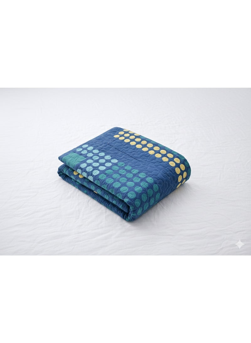 Sahara Home Collection Premium Quilted Bedspread – Modern Geometric Dot Pattern, Soft Microfiber All-Season Quilt (Blue/Yellow), 220 x 240 cm - Image 2